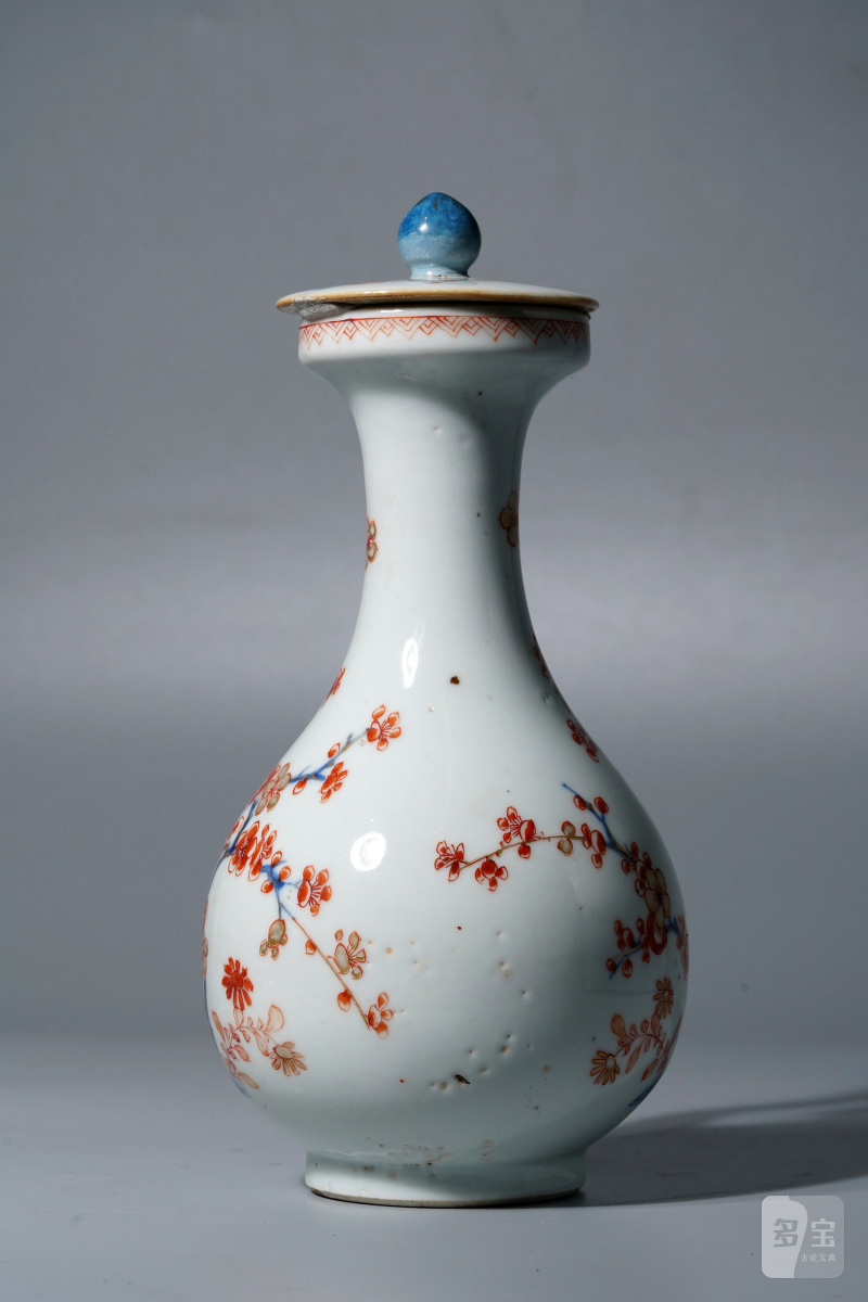 清康熙 青花矾红描金梅花纹急须 - 图3